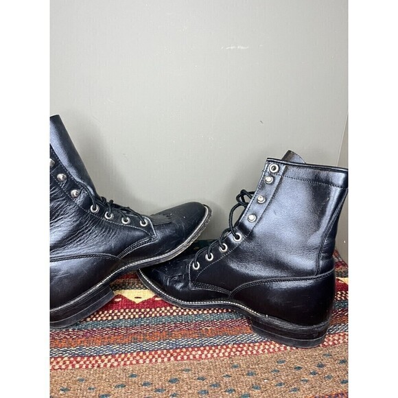 Vintage Justin Womens 6 B Black Kiltie Roper Leather Lace Up Western Boots - Picture 6 of 10